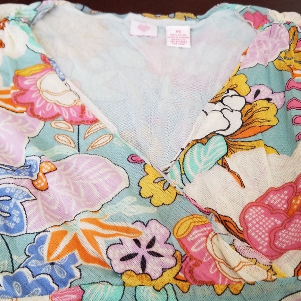 Anthropologie Stitched Heart Floral Top sz xs - Picture 4 of 5